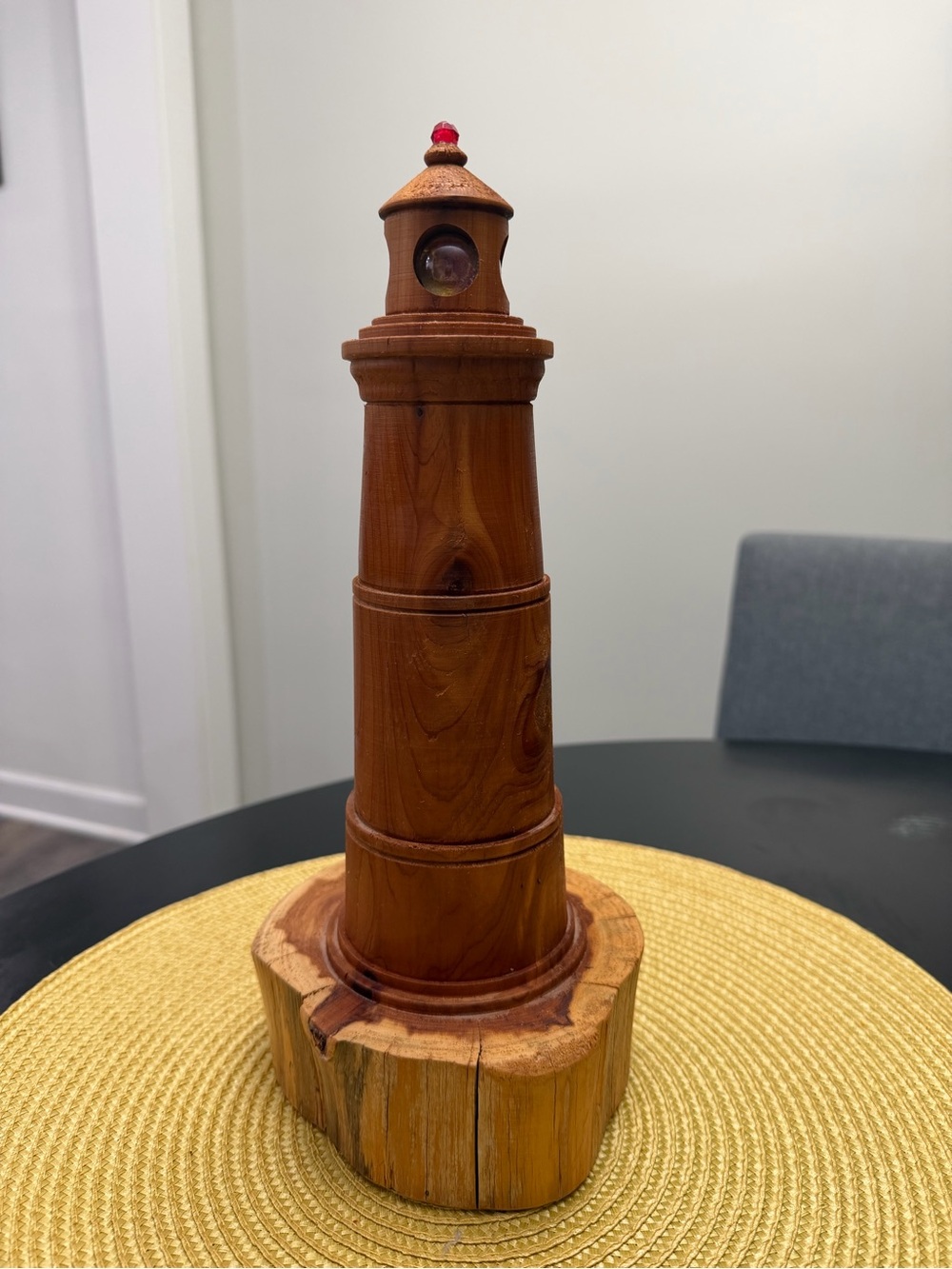 Handcrafted Wooden Lighthouse Sculpture - Brown